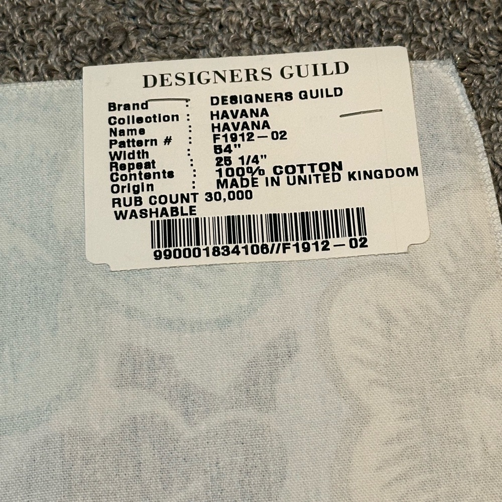 Designers Guild Fabric Sample Remnant Havana 100% Cotton Blue Washable - Picture 3 of 16